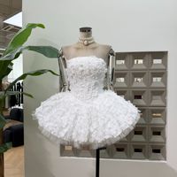 Robe de soirée élégante de haute qualité, mini, trapèze, sans bretelles, avec des appliques florales, en forme d'arête de poisson, moelleuse, pour les dîners de printemps