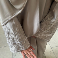 Sharut 2025 Eid Dubai Islamische Elegante Türkische Luxus Bescheidene Abaya Muslimisches Damenkleid Abaya Handgefertigte Perlen Satin Offener Kimono Abaya