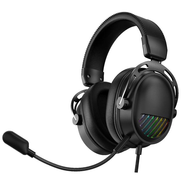 High Level Dynamic Metal Wired Over-Ear Gaming Headphones with Microphone 50mm Drivers RGB Lighting Surround Sound