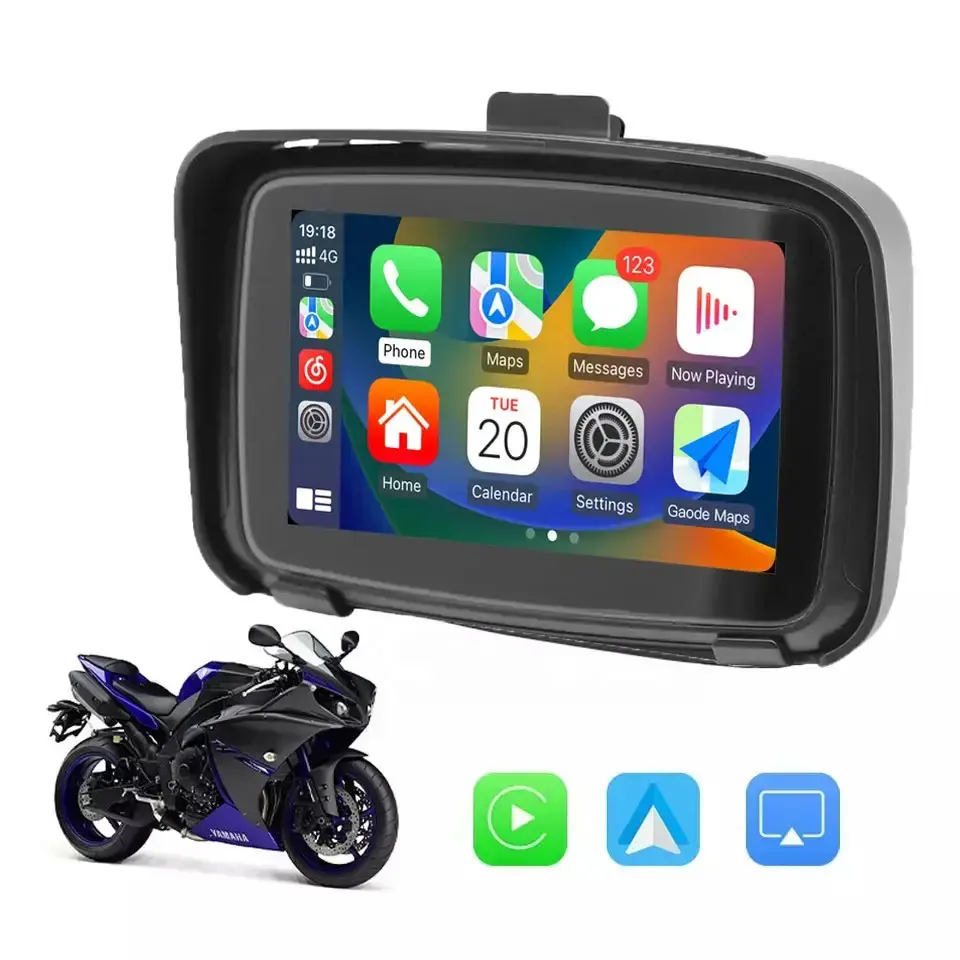 Waterproof Sun-visor 5Inch Touchscreen Wireless CarPlay Android Auto for Motorcycle Navigation GPS