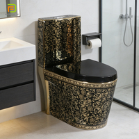 WC monobloc en céramique noir et or, à chasse directe, pour salle de bain de luxe, idéal pour la vente en gros aux hôtels et appartements