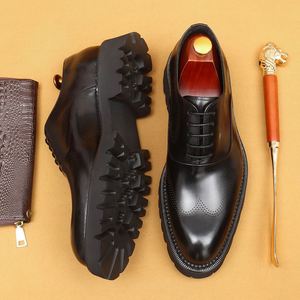 Men Genuine Leather Oxfords Round Toe Lace-up Rubber Sole <b>Height</b> <b>Increasing</b> Wedding Dress <b>Shoes</b> All Seasons Solid Pattern - Product Image 1