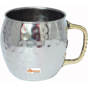 PARIJAT HANDICRAFT Pack 2 Stainless Steel Moscow Mule Mugs 16 Ounce Capacity Insulated Brass Handle <b>Ceramic</b> Coffee Beer <b>Cups</b> - Product Image 3