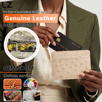 Porte-cartes en cuir véritable à motif d'autruche LZ Factory, étui fin pour cartes de crédit, ultra fin, minimaliste, portefeuille unisexe