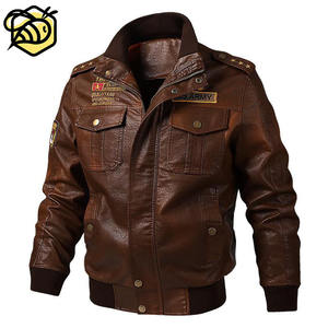 Chaqueta De cuero marrón para hombre, <span class=keywords><strong>ropa</strong></span> De talla grande, Cazadora Bomber - Product Image 1