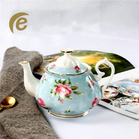 2025 Qian Hu rétro Style européen britannique décalcomanie florale véritable jante en or 570ml céramique os porcelaine théière pour le thé de l'après-midi nouveau