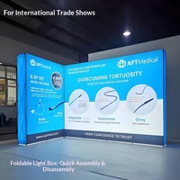 Pared de Fondo para Exposiciones, Caja de Luz Plegable con LED, Pantalla de Malla Retráctil, Construcción Rápida