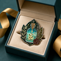 Broche personnalisée en émail « Potion Magique » avec feuille de plante et sceau de cire, pour costume, blazer, cadeau