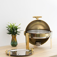 Chauffe-Plats de Luxe Baishida en Acier Inoxydable Doré Style Arabe, Alimenté au Gaz, 6L, 50-70°C, Grand Réchaud Buffet avec Couvercle Enroulable
