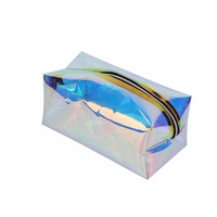 Sac à fermeture éclair en PVC laser couleur magique, imperméable, tendance, pour cosmétiques, voyage, maquillage, sac de rangement, logo personnalisé, sac à cosmétiques
