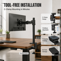 Bras de moniteur simple multifonctionnel, réglage ergonomique de la hauteur, rotation pivotante à 360 degrés pour utilisation avec un bureau debout