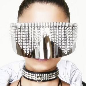 Lunettes de soleil tendance 2020, vente chaude, UV400, surdimensionnées, avec strass, verres monobloc, pour femmes - Product Image 2