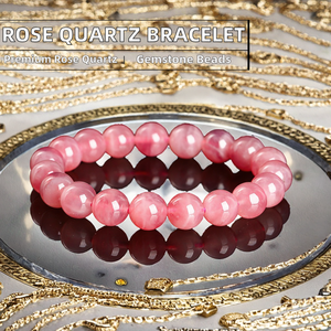 JD <b>GEMS</b> Premium High Grade 7A Natural Madagascar Rose Quartz Women's Gift Beaded <b>Bracelet</b> with Varisized Gemstone Beads - Product Image 2