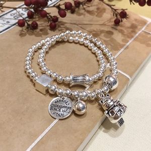สร้อยข้อมือเงินแท้ S925 สไตล์เกาหลี ลายแมวนำโชค ประดับลูกปัดหลากหลายเม็ด ของขวัญแฟชั่นสำหรับผู้หญิง - Product Image 1