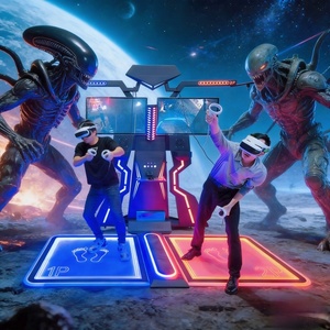 Machine de jeu de tir à la carabine VR en mode coopératif en ligne pour <span class=keywords><strong>2</strong></span> joueurs, simulateur de tir interactif de réalité virtuelle d'arcade - Product Image 1
