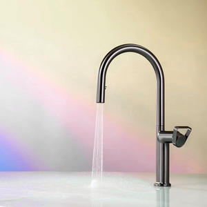 Grifo de Cocina Mezclador de <span class=keywords><strong>Agua</strong></span> Fría y Caliente con Núcleo de Latón, Diseño Contemporáneo, Fácil de Limpiar, Color Gris Metálico, Extraíble - Product Image 1