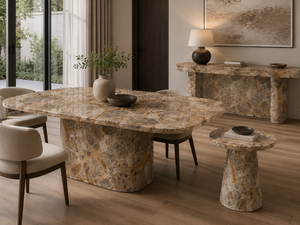 Dalles de marbre doré de Versailles aux tons dorés chauds pour comptoirs de cuisine, dessus de vanité de salle de bain, tables à manger et escaliers - Product Image 3