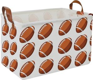 Waterproof Fabric Rectangular Storage <b>Basket</b> Storage Bin <b>Gift</b> <b>Basket</b> Room Decor (Rugby Pattern) - Product Image 1