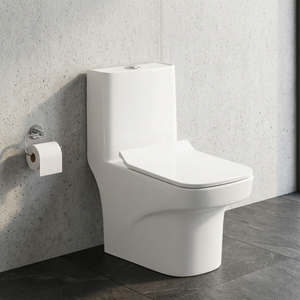 WC monobloc en céramique blanche avec siphon en P, désodorisant, à poser au sol, fourniture d'usine - Product Image 5