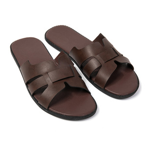 Men's Genuine Leather <b>Slides</b> Open Toe Anti Slip Rubber Outsole Summer Casual Sandals Size 40 47 - Product Image 3