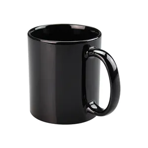 Taza de cerámica negra por sublimación colorida de 11oz al por mayor, tazas con logotipo personalizado para máquina de prensado en caliente por sublimación