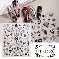 Nouveauté : Autocollants pour ongles d'Halloween, design holographique foncé, crâne, toile d'araignée, autocollants pour nail art, pour manucure