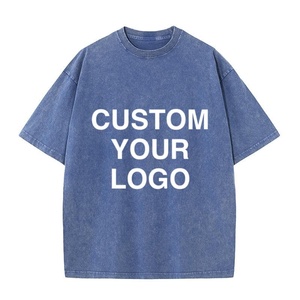 Custom Logo Embroidery Acid Wash T Shirt Men 100% Cotton Heavyweight 260gsm Oversized <b>Vintage</b> Streetwear Tops <b>Tee</b> - Product Image 1