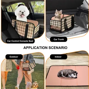 GeerDuo konsol mobil peliharaan, dudukan pemindah sandaran tangan perjalanan interaktif dapat dilepas untuk anjing dengan tether keamanan