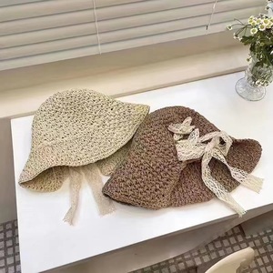 Chapeau Bob Pliable Tendance <span class=keywords><strong>pour</strong></span> Femme en Fourrure avec Nœud en Dentelle et Crochet Creux, Protection Solaire Estivale - Product Image 4