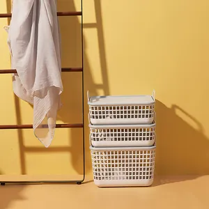Set of 3 Plastic laundry storage laundry basket in room storage baskets with lids