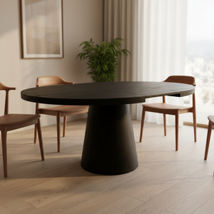 <span class=keywords><strong>Table</strong></span> à manger extensible ronde en bois au design minimaliste, base conique en MDF noir, 47"-63", pour salon ou hôtel - Product Image 1