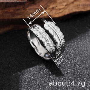 T0361 Anello con Piuma in Acciaio Inossidabile, Stile Bohémien, Regalo Unisex, Anelli alla Moda - Product Image 5