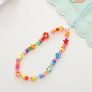 Hot Korean Version Mobile Phone Chain lanyard Sweet Girl Pink cute Flower Beaded Mobile Phone Pendant charm