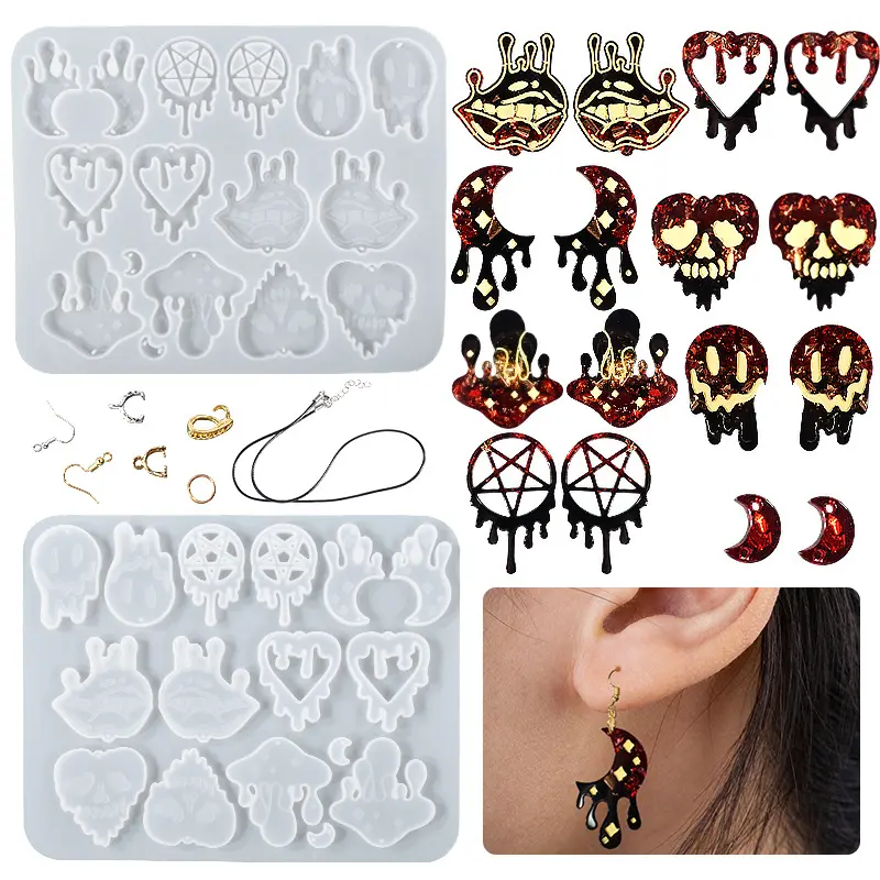 Drop glue resin earring mold Tears Moon Mushroom Ghost earring pendant Halloween silicone mold
