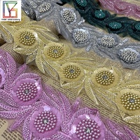 Nouveau Design personnalisé perlé fleur coupe dentelle afrique dentelle tissu pour dames robe/mariée Applique Nigeria strass dentelle garniture