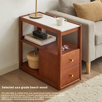 Ensemble de table basse multifonctionnel en bois de hêtre massif durable avec armoire latérale amovible et plateau en pierre, design simple et moderne pour