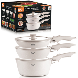 Nuovo <span class=keywords><strong>Set</strong></span> di <span class=keywords><strong>Pentole</strong></span> e Padelle RAF Antiaderenti <span class=keywords><strong>3</strong></span> in 1 con Manico Versatile Staccabile - Product Image 1