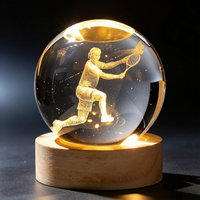 Lámpara de Noche de Cristal con Grabado Láser 3D Personalizado, con Base de Madera, Lámpara LED con Temática Deportiva, Recuerdo, Venta al Por Mayor