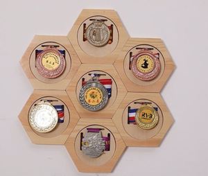 Supplier Team Sports Medal <b>Display</b> DIY Honeycomb Wooden Rack Modern <b>Wall</b> Decor Perfect for School & Club Trophy Rooms Decoration - Product Image 2