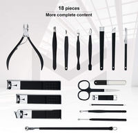 Vente flash : Ensemble de manucure 18 pièces en acier inoxydable noir, coupe-ongles, outils de toilettage, soin des ongles pour la maison, le salon et les voyages