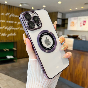 Funda trasera transparente galvanizada de lujo, funda magnética para teléfono móvil para iPhone 12 13 14 15 16 Pro Max con protección de película de lente - Product Image 6