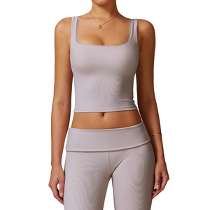 Canotte da <span class=keywords><strong>donna</strong></span> comode e morbide con collo quadrato in <span class=keywords><strong>pizzo</strong></span> a compressione da <span class=keywords><strong>donna</strong></span> maglia corta Vintage senza cuciture - Product Image 5