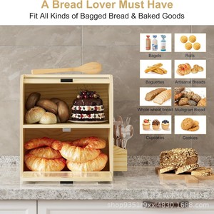 Boîte à pain en bois, étagère de rangement multifonctionnelle pour cuisine avec tiroir et porte-couverts, couleur bois naturel, matériau en bambou - Product Image 2