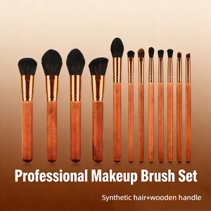 Ensemble de 12 pinceaux de maquillage en poils synthétiques faits à la main, manche en bois, logo personnalisé, sans cruauté, kit de pinceaux professionnels pour le visage - Product Image 6