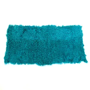 Bán Hot da Cừu lông màu xanh mềm dài xoăn Lamb Fur da cừu cho Diy Upholstery