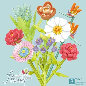 Juego de bloques de construcción educativos para niños transfronterizos, modelo de juguete 1:8, modelos populares de simulaciones de flores de partículas pequeñas de peonía rosa - Product Image 4