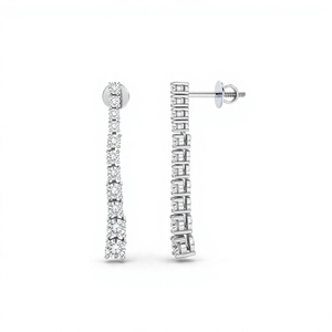 18K 14K Gold Plated Round <b>Diamond</b> Line <b>Earrings</b> Long Drop <b>Dangle</b> <b>Earrings</b> Tennis <b>Earrings</b> Bridal Women Fine Jewelry Gift - Product Image 2
