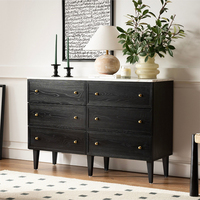 Armoire de rangement en bois noir à 6 tiroirs avec meuble de chambre à coucher en marbre