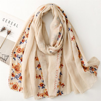 Style ethnique broderie motif coton sentiment écharpes châles femmes longues grandes 180*90cm coton Voile écharpe musulman fleur Hijabs
