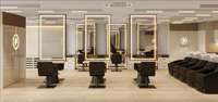 Mobilier de salon de coiffure pour hommes, station de travail, design d'intérieur, personnalisation complète de la pièce, décoration et rénovation de salon de coiffure